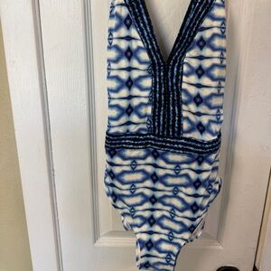Michael Kors Blue and White one piece Swimsuit size 8 Women’s